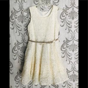 Girls size 8 dress with belt cream/gold sparkle